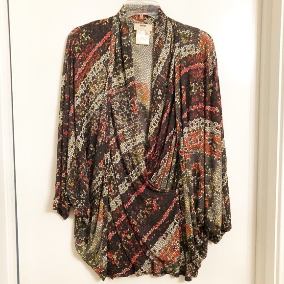 New Fuzzi Gaultier Jersey Kimono Cardigan Jacket Stretch Jersey Drape Top Print - Picture 8 of 8